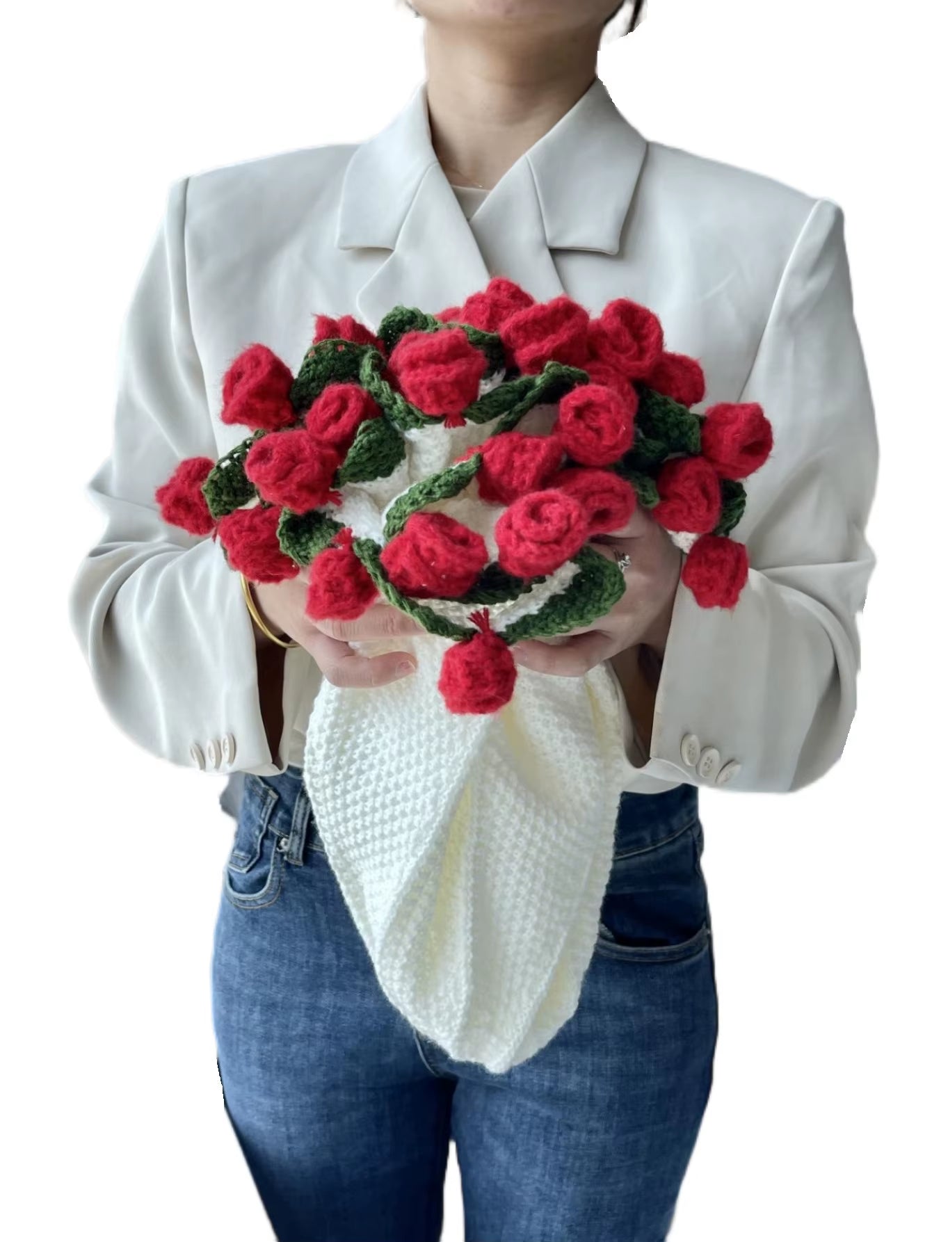 Finished Rose Blanket Bouquet Rose Flowers Handmade Crochet Acrylic Fuzzy Sweater Bed Couch Mother'S Day Gift for Mum Blanket