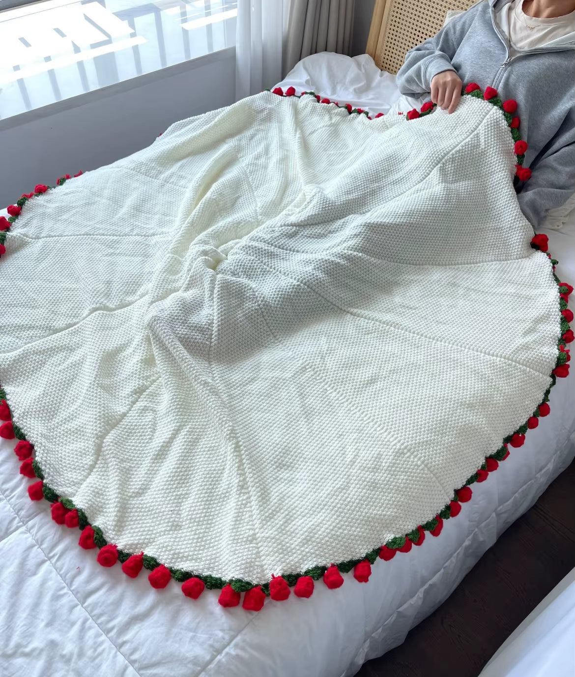 Finished Rose Blanket Bouquet Rose Flowers Handmade Crochet Acrylic Fuzzy Sweater Bed Couch Mother'S Day Gift for Mum Blanket